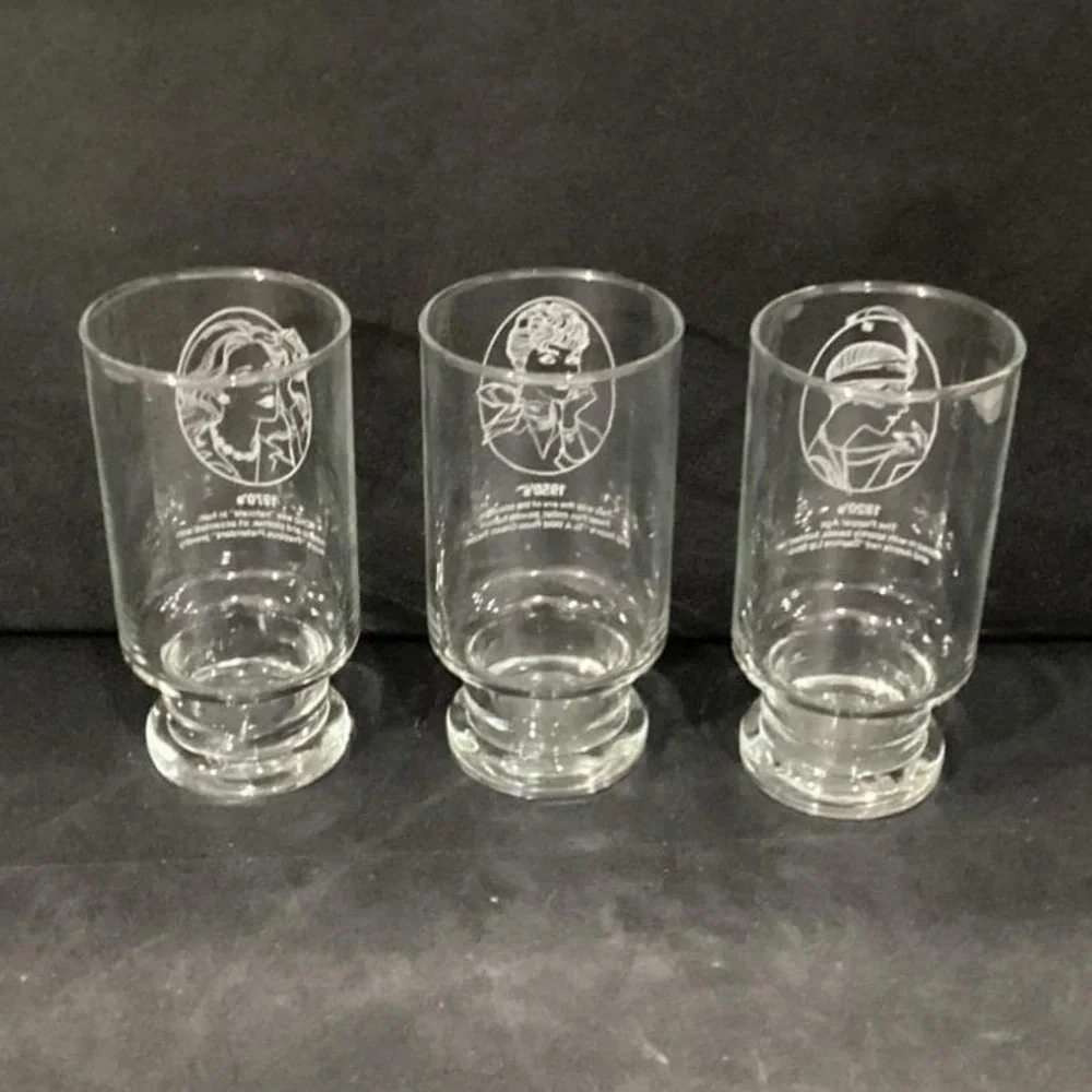 Avon Advertising Tumblers, Set of 3 Vintage Gibson Girl & Flapper Fashion Design